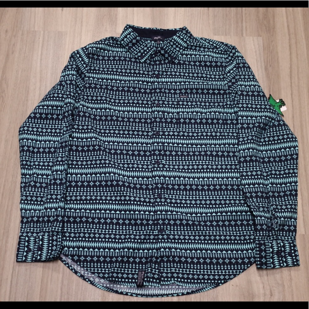 NWT LRG Button Down Shirt Blue Aztec Tribal Sz M